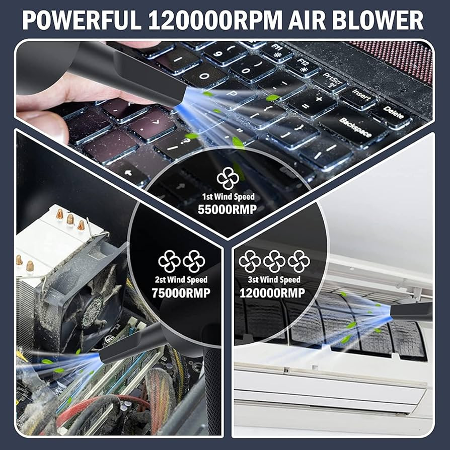 Compressed air Duster - 120000RPM 3 Speeds Electric Air Duster, 7600mAh Battery Cordless Dust Blo... | Amazon (US)