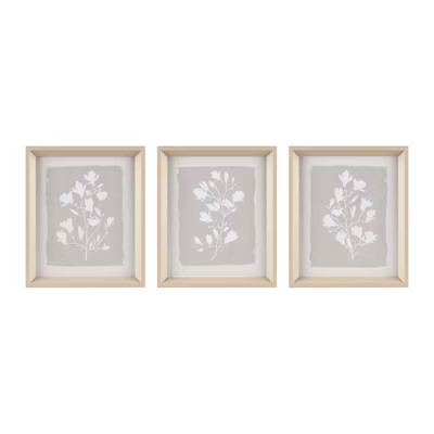 Madison Park Fair Florets 3-piece Framed Glass Wall Art Set Beige Framed 14-Inches H x 12-Inches ... | Lowe's