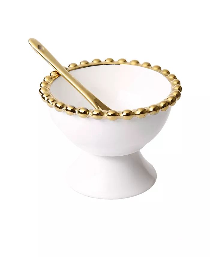 Classic Touch Set of 4 Porcelian Dessert cups with Gold Beaded Design - Macy's | Macy's