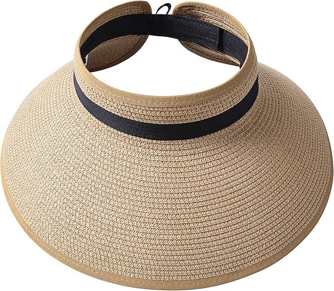 Sun Visor Hats for Women, Summer Beach Hat Wide Brim, Adjustable UV UPF50+ Protection Roll Up Pon... | Amazon (US)