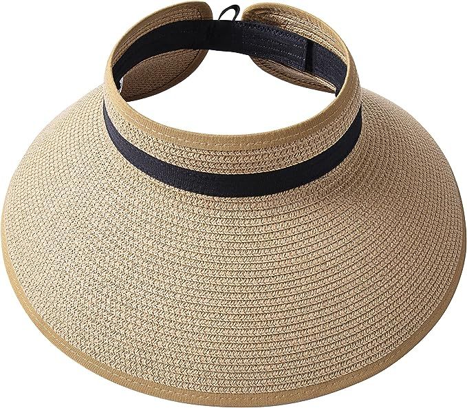 Sun Visor Hats for Women, Summer Beach Hat Wide Brim, Adjustable UV UPF50+ Protection Roll Up Pon... | Amazon (US)