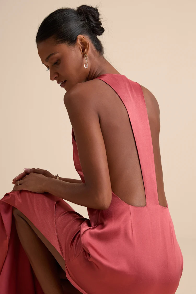 Organa Rusty Rose Satin Racerback Maxi Dress | Lulus