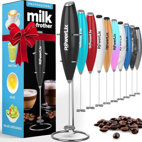 PowerLix Powerful Handheld Milk Frother With Stand Battery Operated Foam Maker Frother Wand For Coffee, Latte, Cappuccino, Hot Chocolate, Mini Drink Mixer Stainless Steel Whisk | Amazon (US)