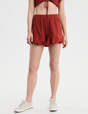 AE High-Waisted Knit Ruffle Short | American Eagle Outfitters (US & CA)