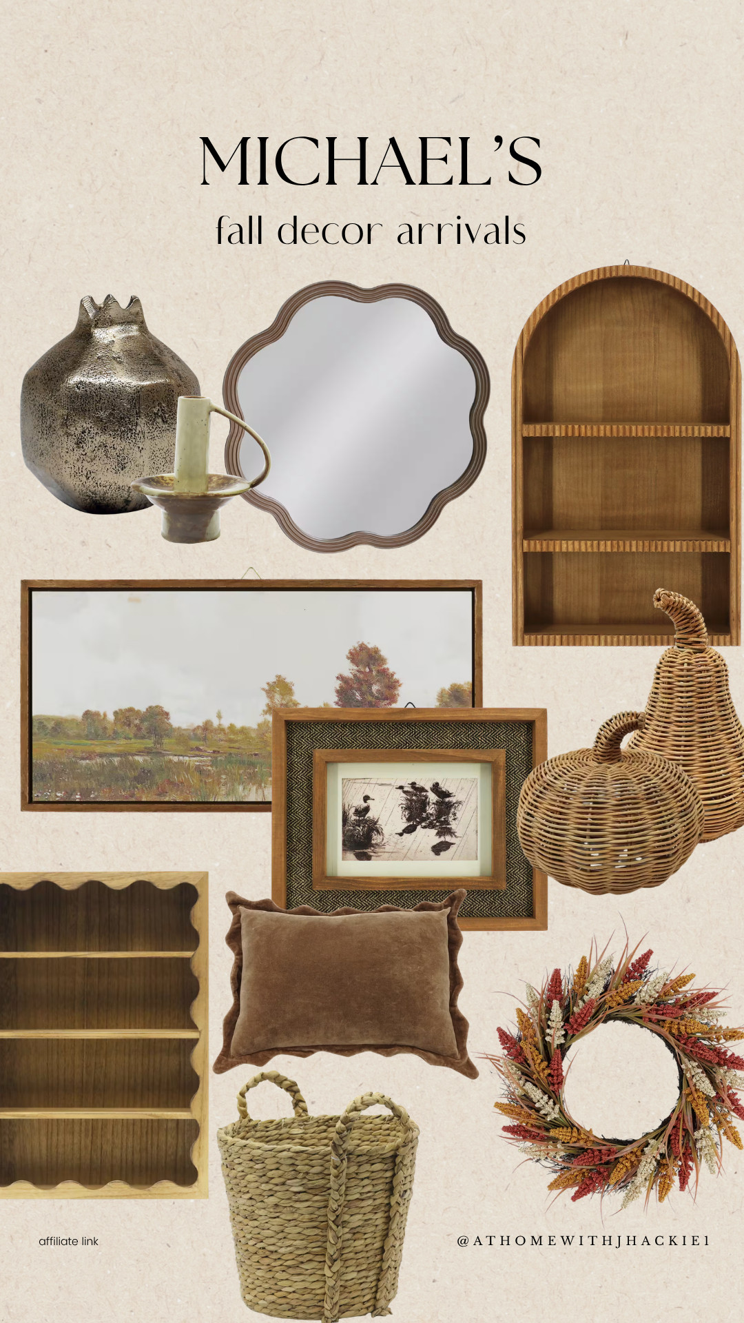 Michael's fall decor fall decor 2026, Michaels fall decor, Michaels home decor, fall home decor, cozy fall decorating, neutral fall decor, vintage inspired decor, wood home decor, wicker pumpkins, fall wreath, decorative shelves, framed wall art, scalloped mirror, cozy living room decor, autumn home inspiration, cottage style decor, organic modern home, earthy home decor, fall decorating ideas, affordable fall decor, seasonal home styling, neutral autumn aesthetic, farmhouse fall decor, warm home aesthetic, home decor finds

#LTKSeasonal #LTKHome