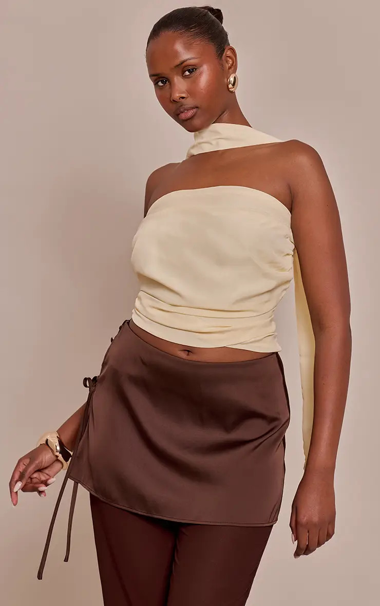 Butter Cream Chiffon Bandeau Scarf Detail Top | PrettyLittleThing US