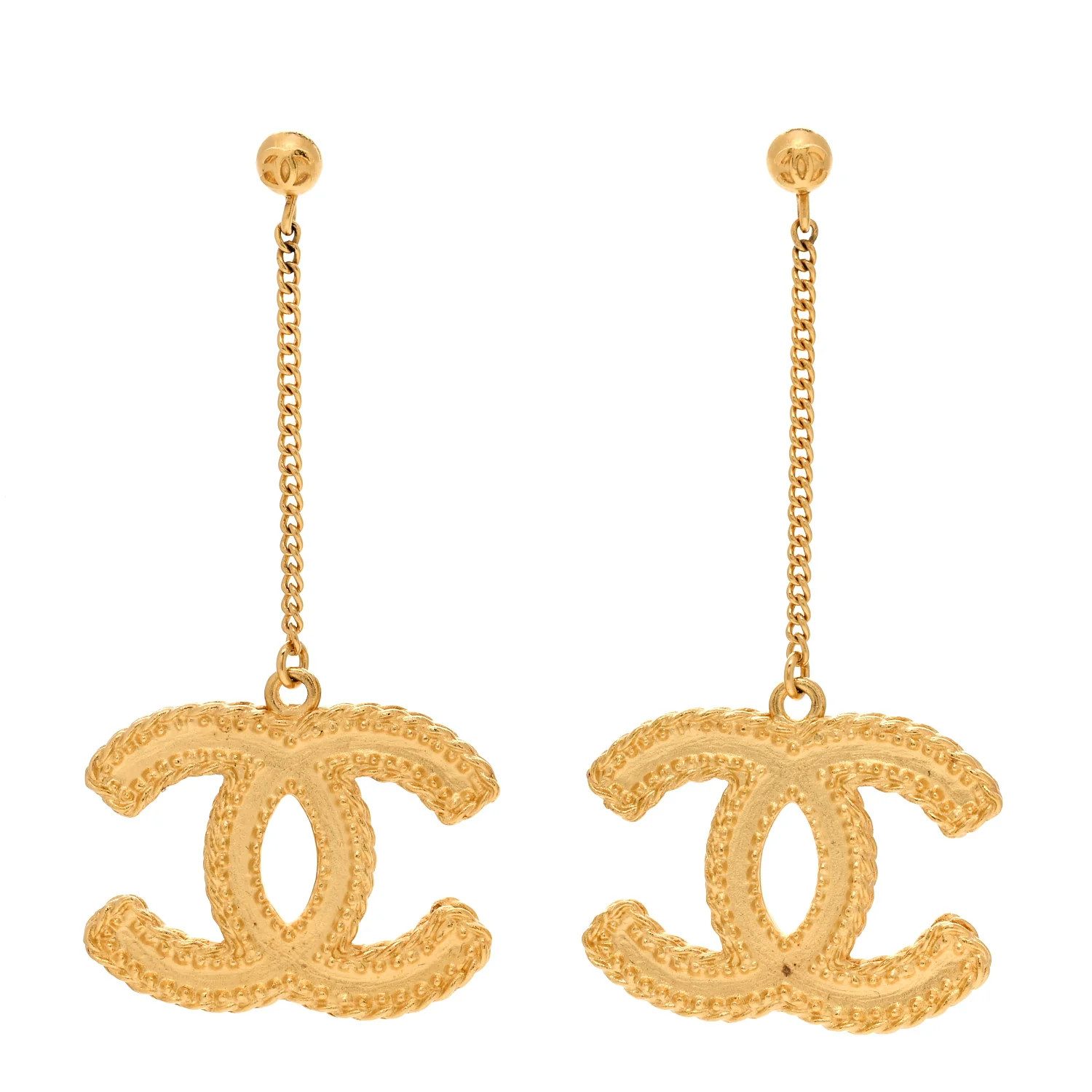 CHANEL CC Drop Earrings Matte Gold | FASHIONPHILE (US)