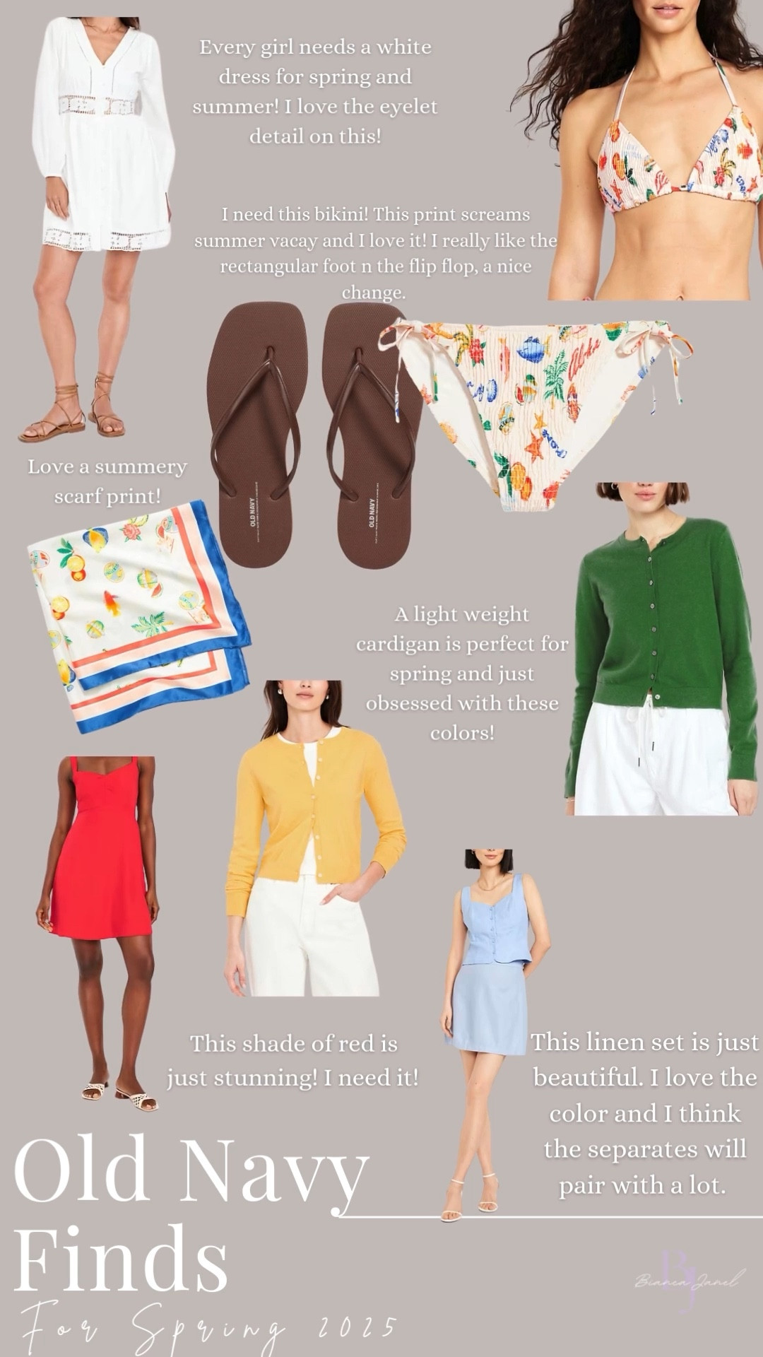 Spring wardrobe refresh, courtesy of Old Navy! ☀️ In my cart: a bikini that screams summer (with a matching scarf for the ultimate vibe), chic brown flip-flops, a breezy blue linen set, and the cutest spring-ready cardigans in yellow and green. So many good finds—linking them all! #BiancaJanel #LTKspring #OldNavyStyle #fashionfinds #springtrends #effortlessstyle #capsulewardrobe #LTKunder50 #styleonabudget #chicandcasual #wardroberefresh 

#LTKSpringSale #LTKSeasonal #LTKFindsUnder100