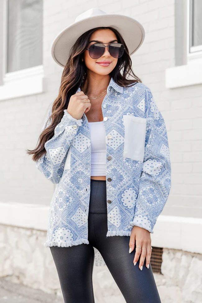 Another Day Ahead Ivory And Blue Paisley Shacket SALE | Pink Lily