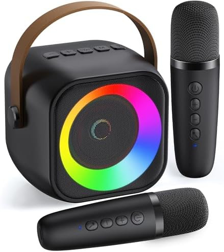Mini Karaoke Machine, Portable Bluetooth Karaoke Speaker with 2 Wireless Microphones and Party Li... | Amazon (US)