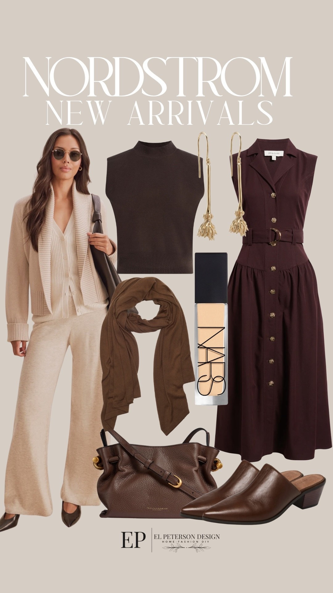 Nordstrom 
New arrivals
Dress
Earrings
Scarf
Cardigan
Purse
Top
Mules