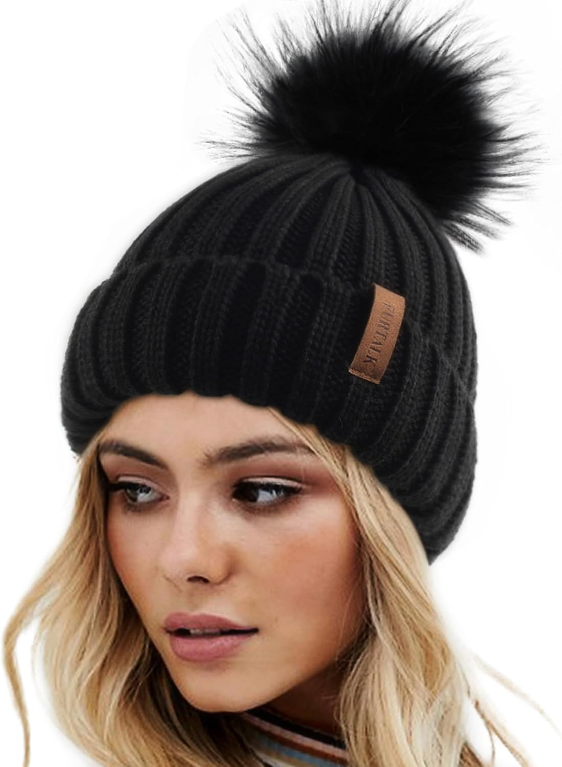 FURTALK Womens Winter Knitted Beanie Hat with Faux Fur Pom Warm Knit Skull Cap Beanie for Women | Amazon (US)