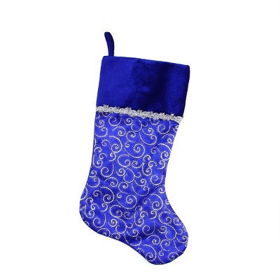 Northlight 20.5" Royal Blue and Silver Swirl Christmas Stocking with Velveteen Cuff | Target