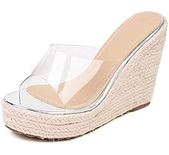 VARECOLA Slip On Espadrilles Wedge Platform Sandals For Women Clear Strap Slide Heeled Sandals Be... | Amazon (US)