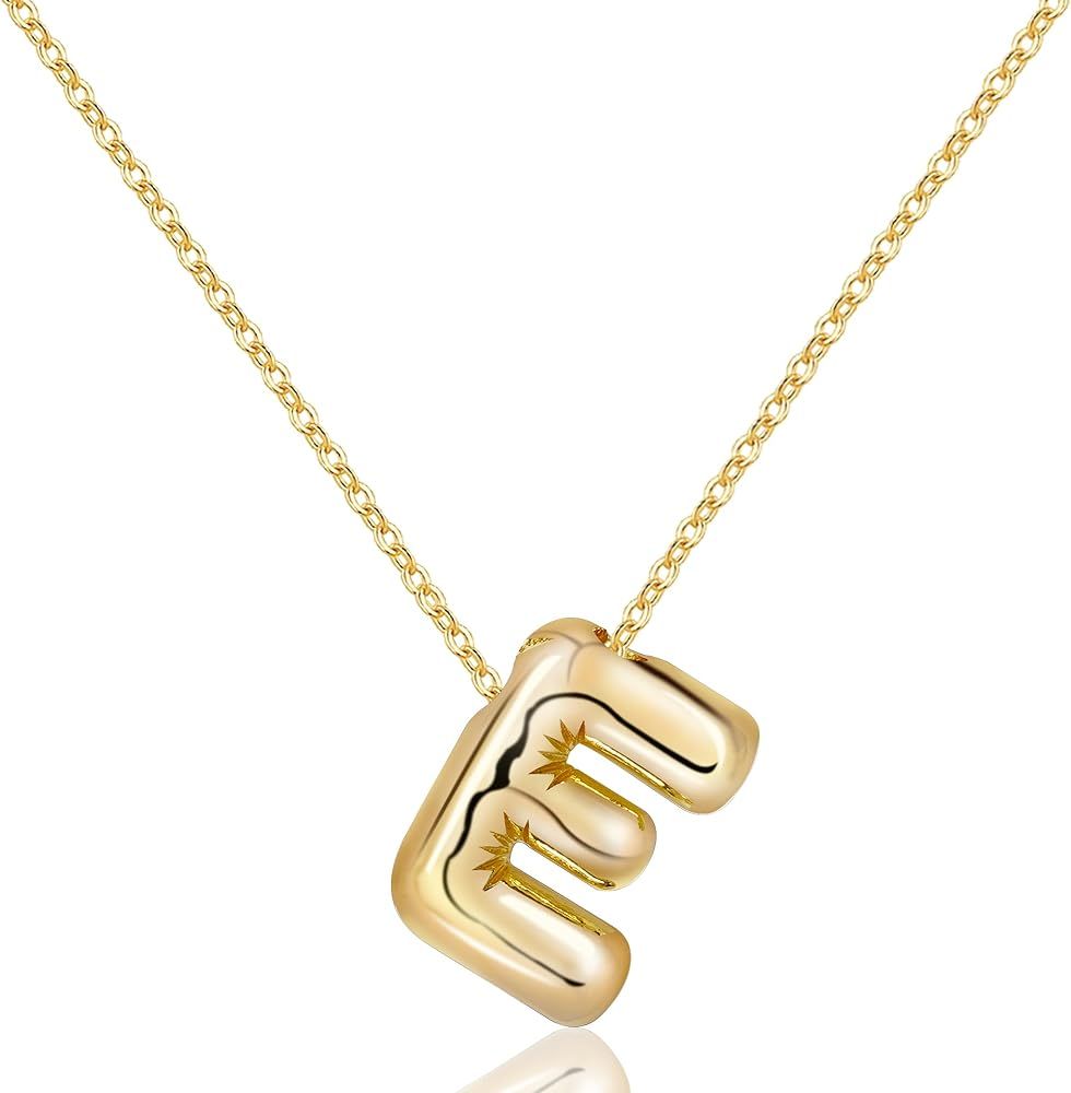 Letter Necklace Bubble Initial Pendant Necklaces for Women Girl Cute Alphabet 14K Gold Plated Des... | Amazon (US)