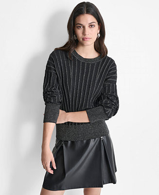 DKNY Women's Striped Dropped-Sleeve Crewneck Sweater - Macy's | Macy's