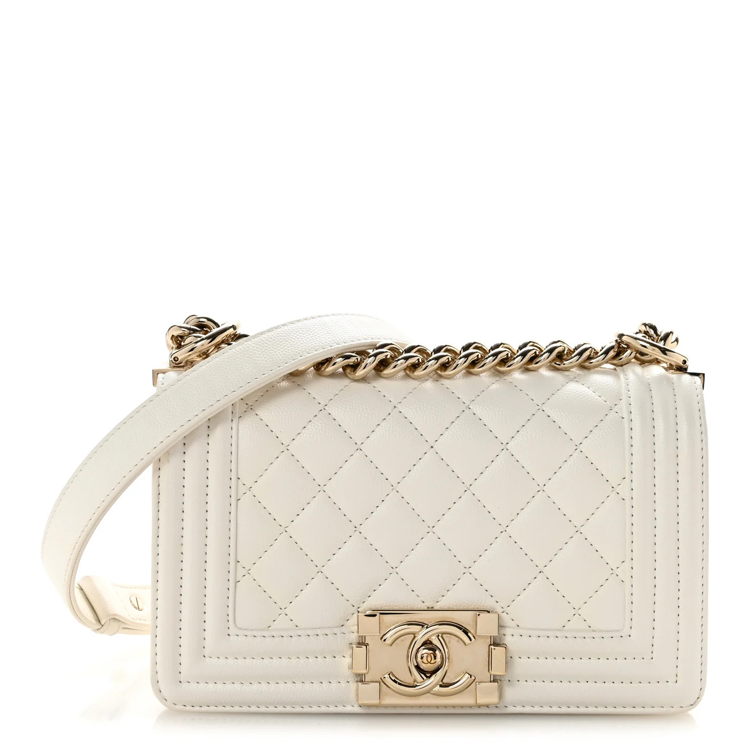 Caviar Quilted Small Boy Flap  White | FASHIONPHILE (US)