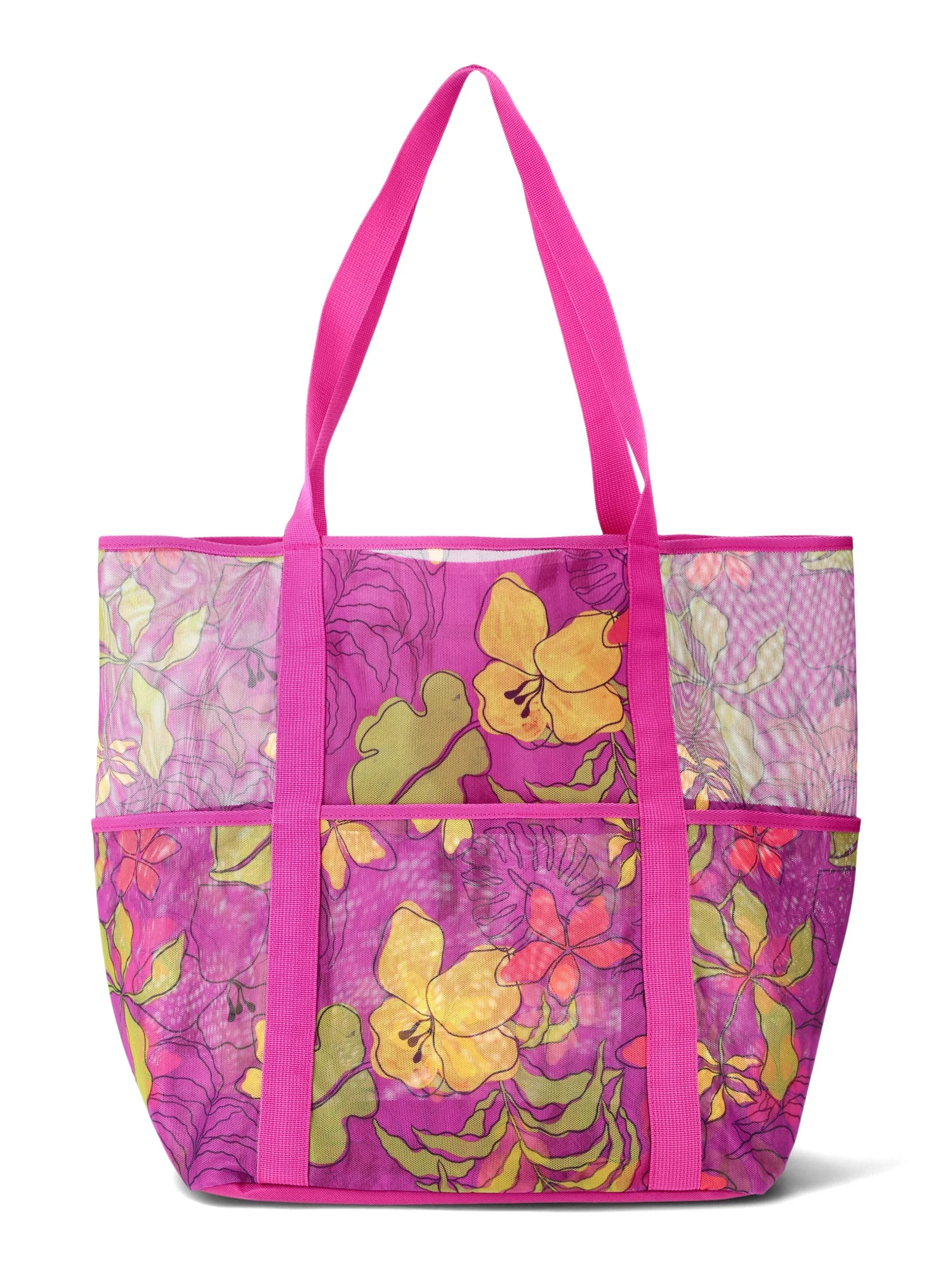 No Boundaries Mesh Beach Tote Bag, Women's, Purple Floral | Walmart (US)
