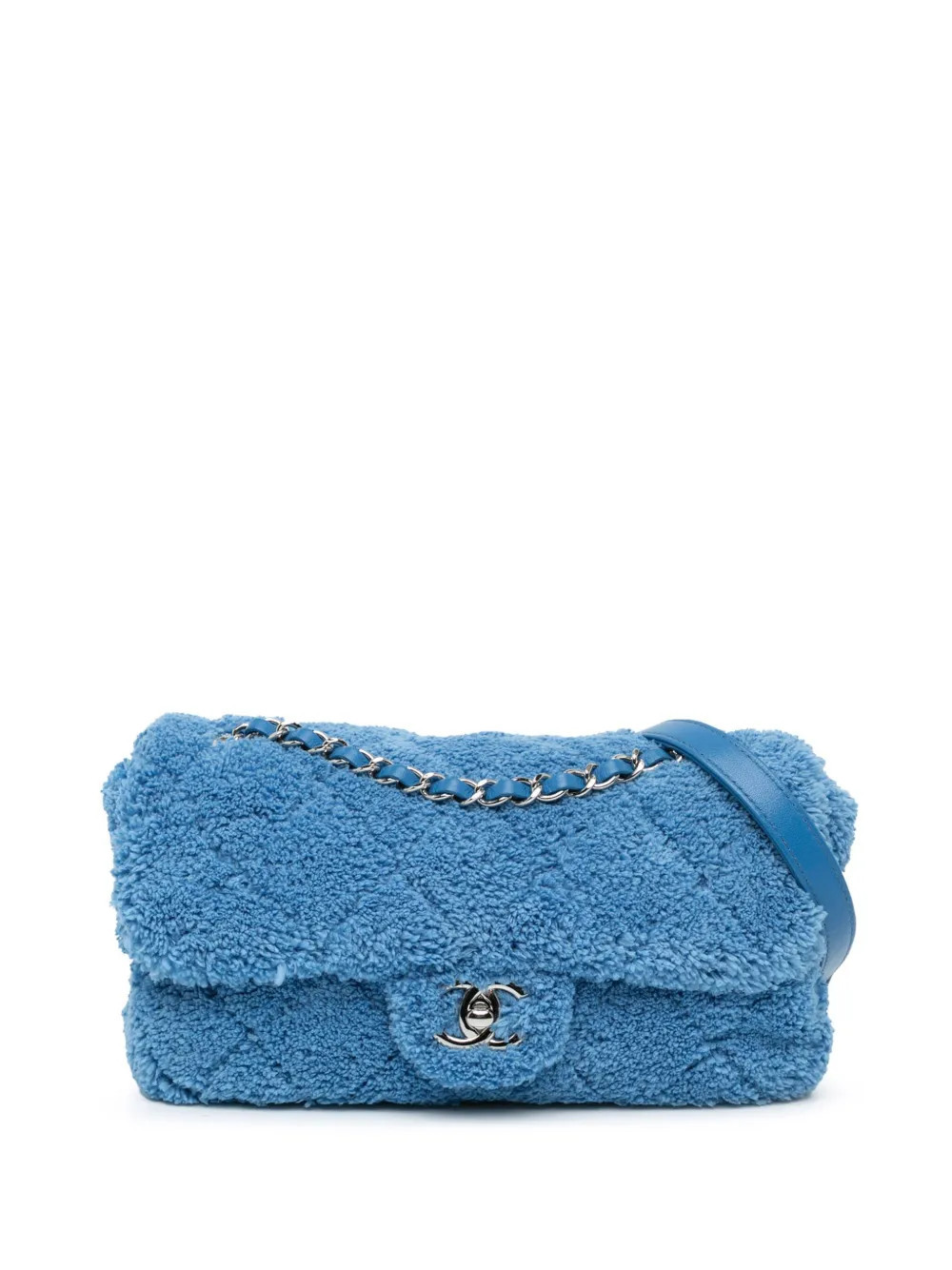 CHANEL Pre-Owned 2019 Medium Quilted Terry Cloth Coco Beach Flap crossbody bag - Blue | Farfetch Global