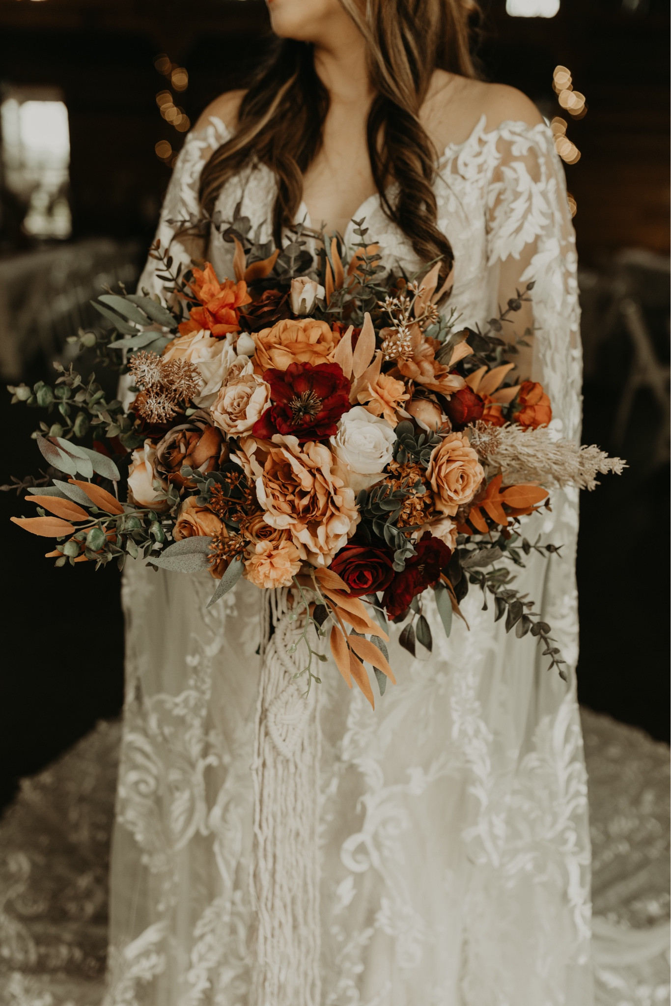 wedding flowers with burgundy dresses Rinlong Burgundy Marsala Red Cascade Bouquet Wedding Bouquets for Bride Cascading Wedding Bouquet of Flowers Teardrop Bridal Bouquet for Wedding