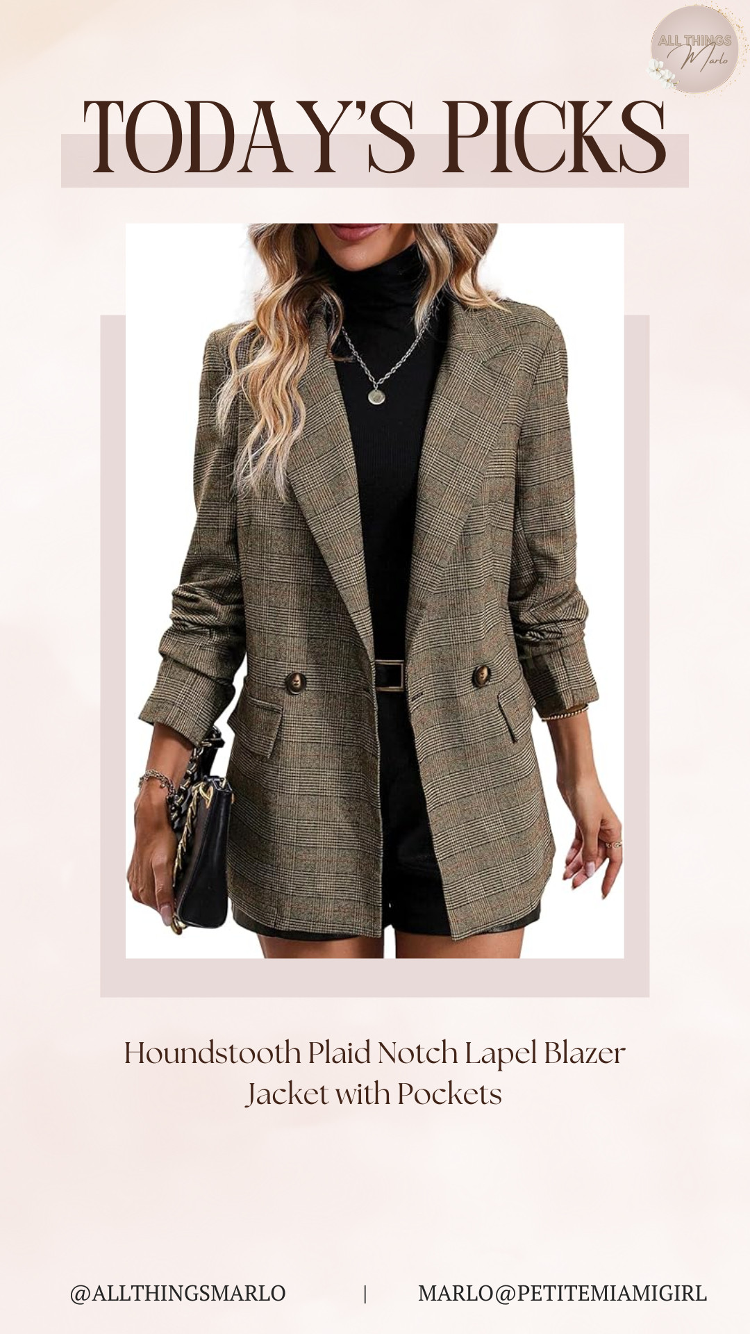 Houndstooth Plaid Notch Lapel Blazer Jacket with Pockets 

 #LTKSeasonal #LTKWorkwear #LTKTravel