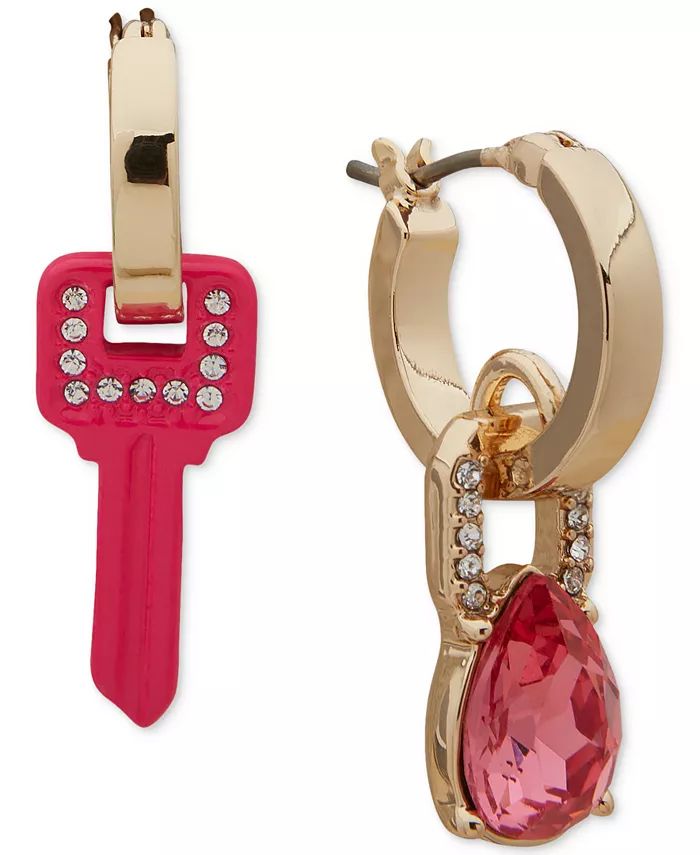Gold-Tone Pink Key Huggie Hoop Earrings, 3/5" | Macy's