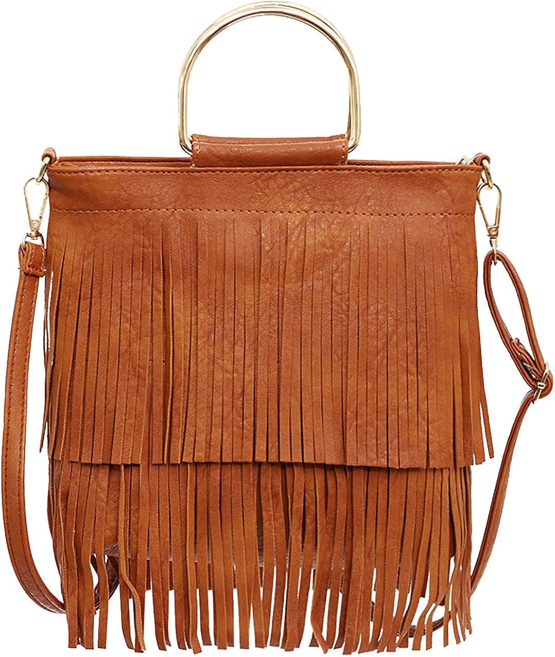 Ayliss Women Fringe Tassel Crossbody Bag Leather Shoulder Bag Hobo Handbag | Amazon (US)