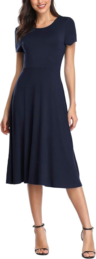 Urban CoCo Women's Vintage Short Sleeve High Waist Flared Midi Casual Summer Dress | Amazon (US)