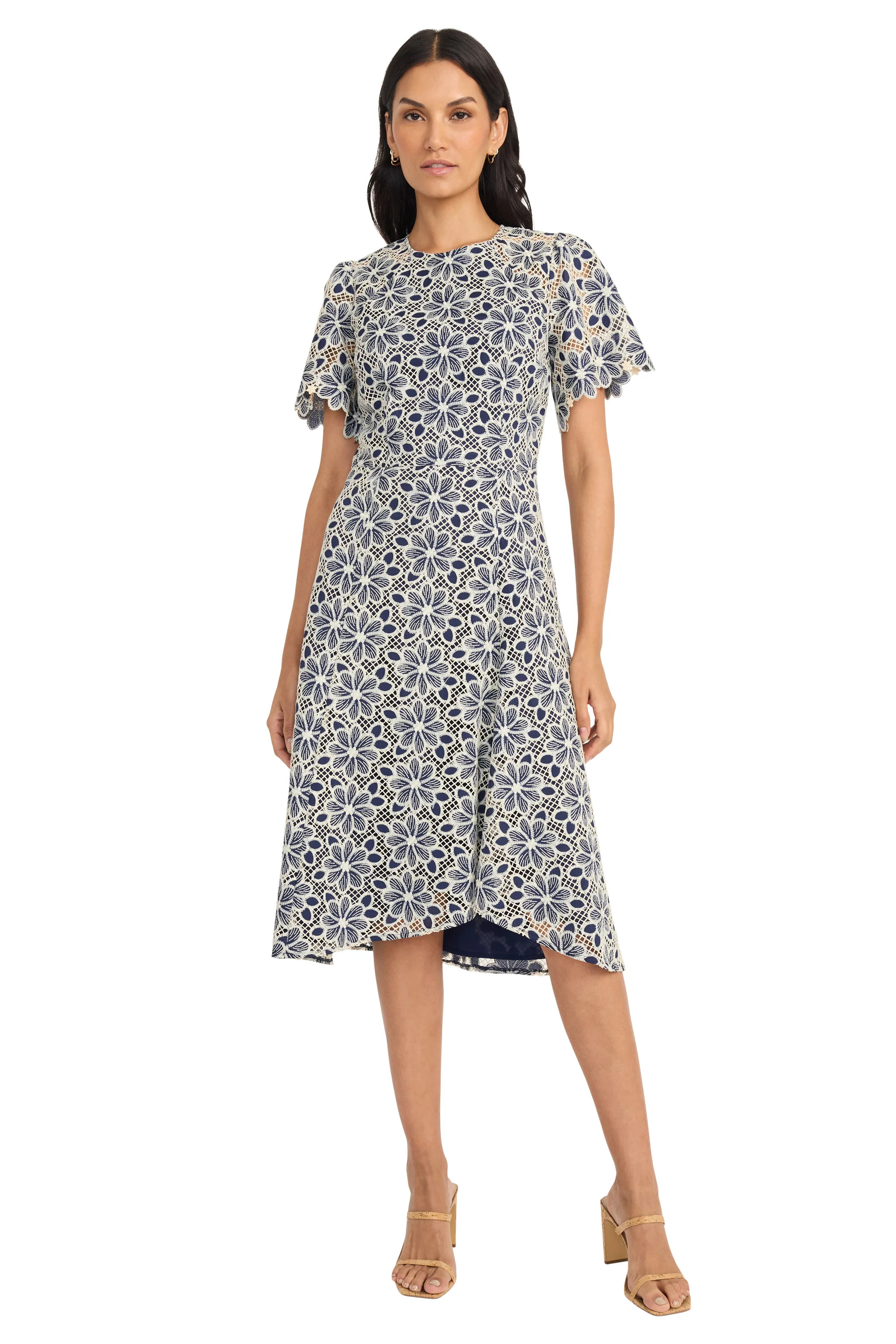 FLUTTER SLEEVE LACE MIDI | Maggy London
