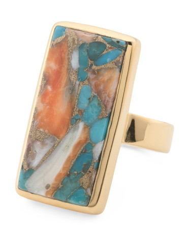Made In India 18kt Gold Plated Sterling Oyster Copper Turquoise Ring | TJ Maxx