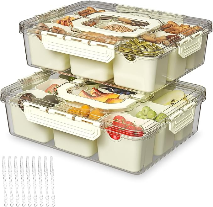 Divided Serving Tray with Lid and Handles 9 Compartments Snack Box Container Charcuterie Organize... | Amazon (US)