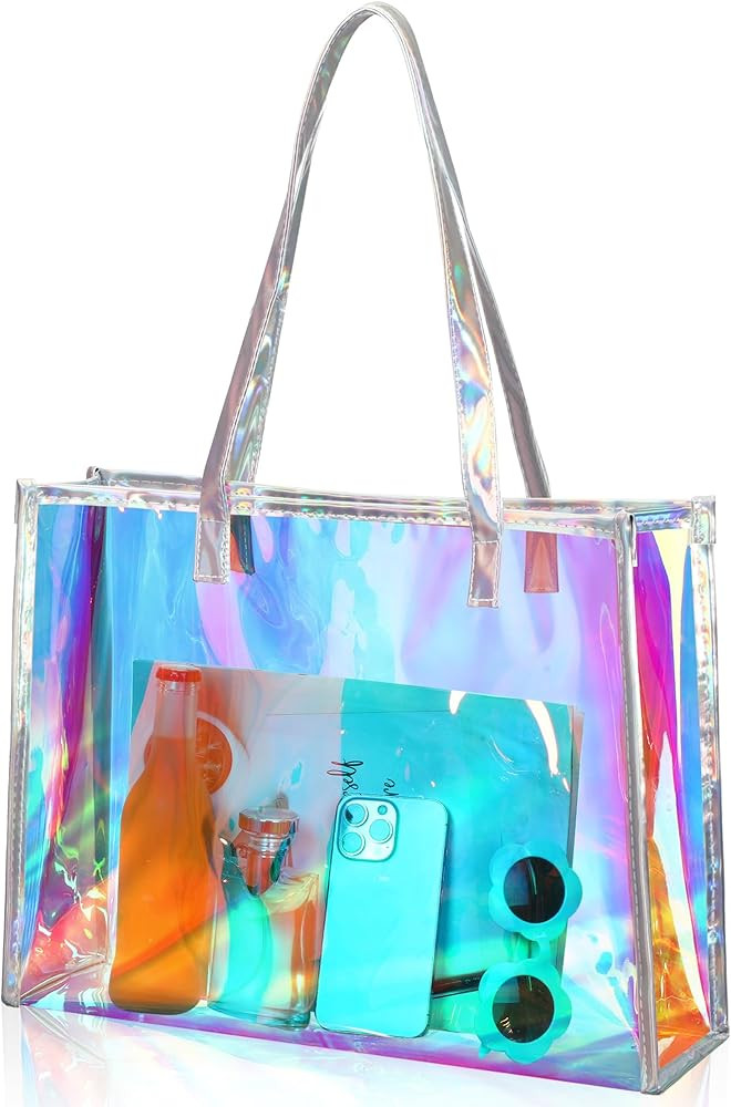 Aliceset Holographic Clear Leather Iridescent Tote Bag | Amazon (US)