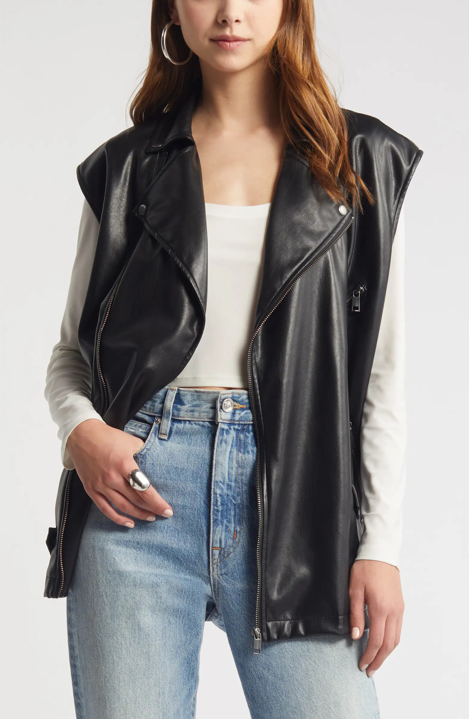 Open Edit Faux Leather Moto Vest | Nordstrom | Nordstrom