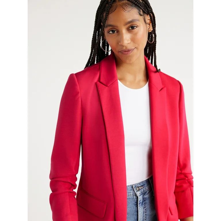 Scoop Women's Relaxed Scuba Knit Blazer with Scrunch Sleeves, Sizes XS-XXL | Walmart (US)