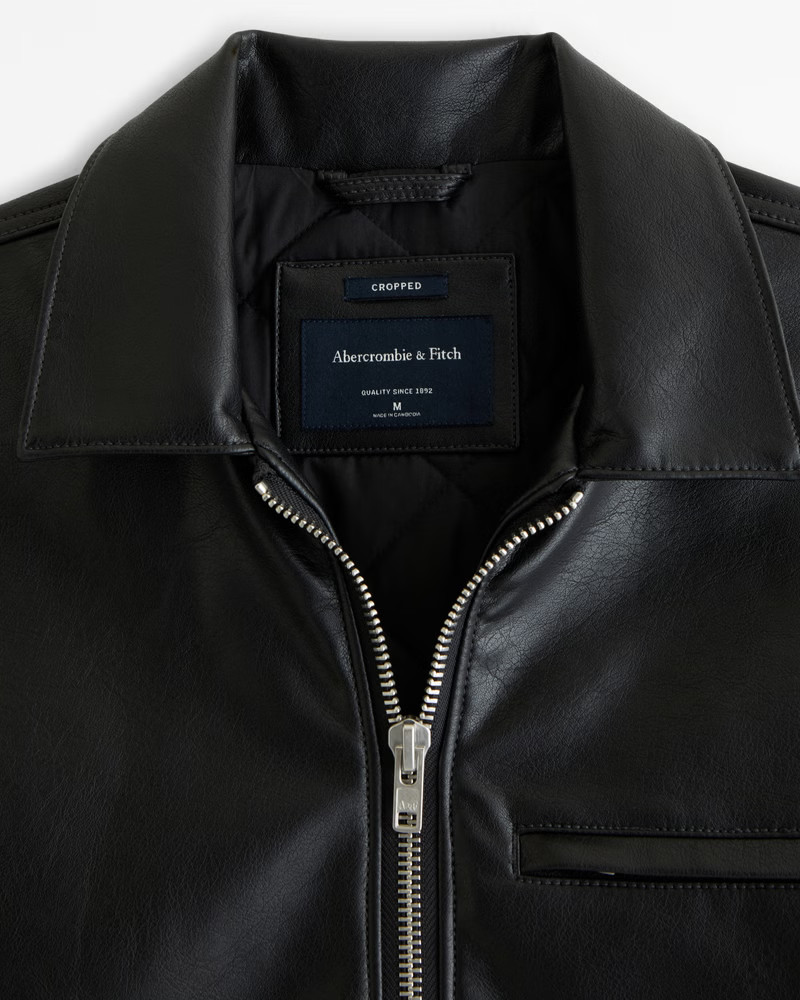 Men's Cropped Vegan Leather Zip Trucker Jacket | Men's Coats & Jackets | Abercrombie.com | Abercrombie & Fitch (US)
