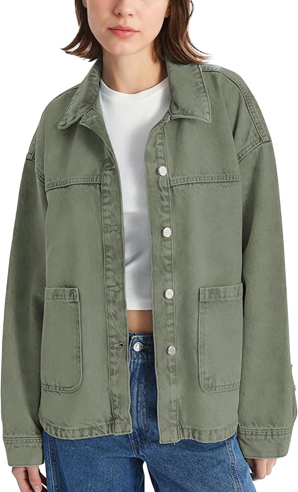 Hixiaohe Jean Jackets for Women Trendy Button Up Denim Shirt Jacket Oversized Long Sleeve Coat Fa... | Amazon (US)