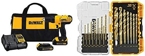 DEWALT 20V MAX Cordless Drill / Driver Kit, Compact, 1/2-Inch (DCD771C2) & Titanium Drill Bit Set... | Amazon (US)