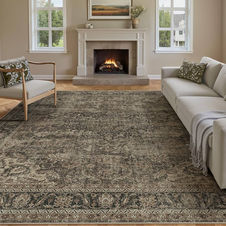 6x9 Washable Brown Vintage Area Rug for Living Room Bedroom Large Traditional Low Pile Soft Carpe... | Amazon (US)