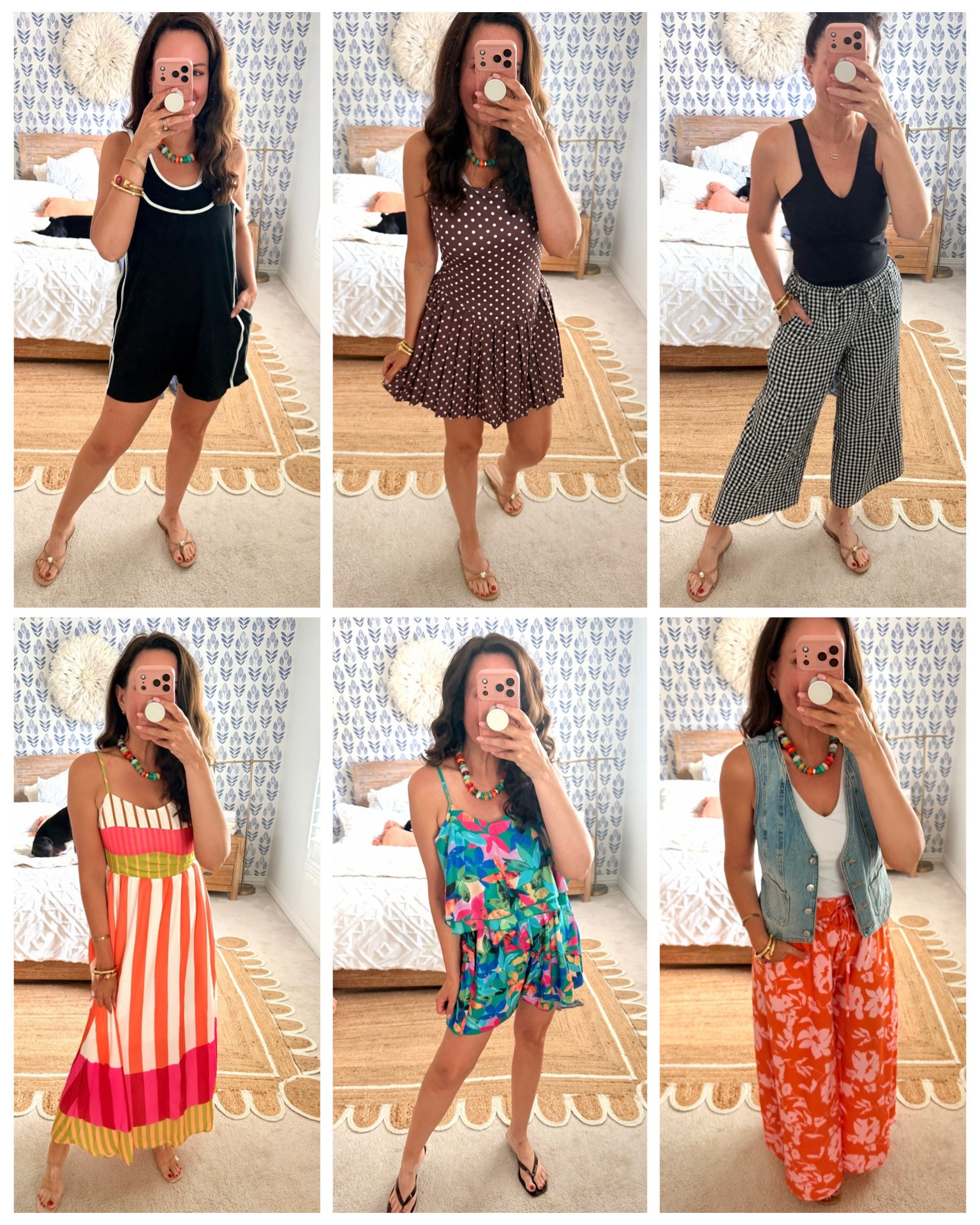 Amazon finds I'm loving!
1. Comfy jumpsuit! Comes in lots of color ways. Size down.
2. Polka dot athletic dress with built in shorts. TTS
3. Cutest cropped gjngham pants. Size medium. Tank has built in bra. Wearing a small.
4. Colorful maxi. Lined with adjustable straps
5. Cute, flowy romper. Adjustable straps and such a fun print!
6. Flowy, floral pant. Looks put together, feels like pjs!
.

#LTKootd #LTKmomlife #LTKSeasonal