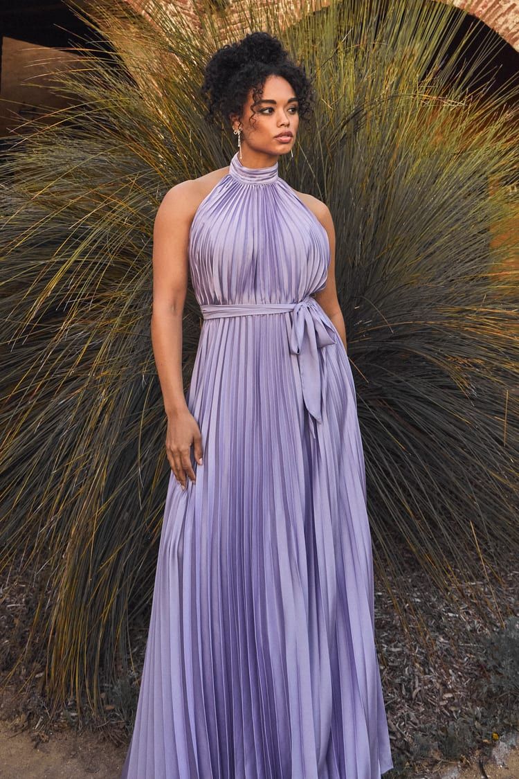 Impressive Perfection Lavender Satin Pleated Backless Maxi Dress | Lulus