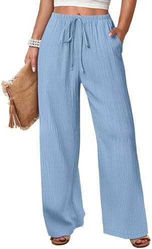 ANRABESS Women's Wide Leg Beach Pants Elastic Waist Lightweight Casual Flowy Palazzo Lounge Trous... | Amazon (US)