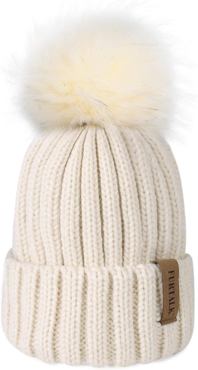 FURTALK Womens Winter Knitted Beanie Hat with Faux Fur Pom Warm Knit Skull Cap Beanie for Women | Amazon (US)