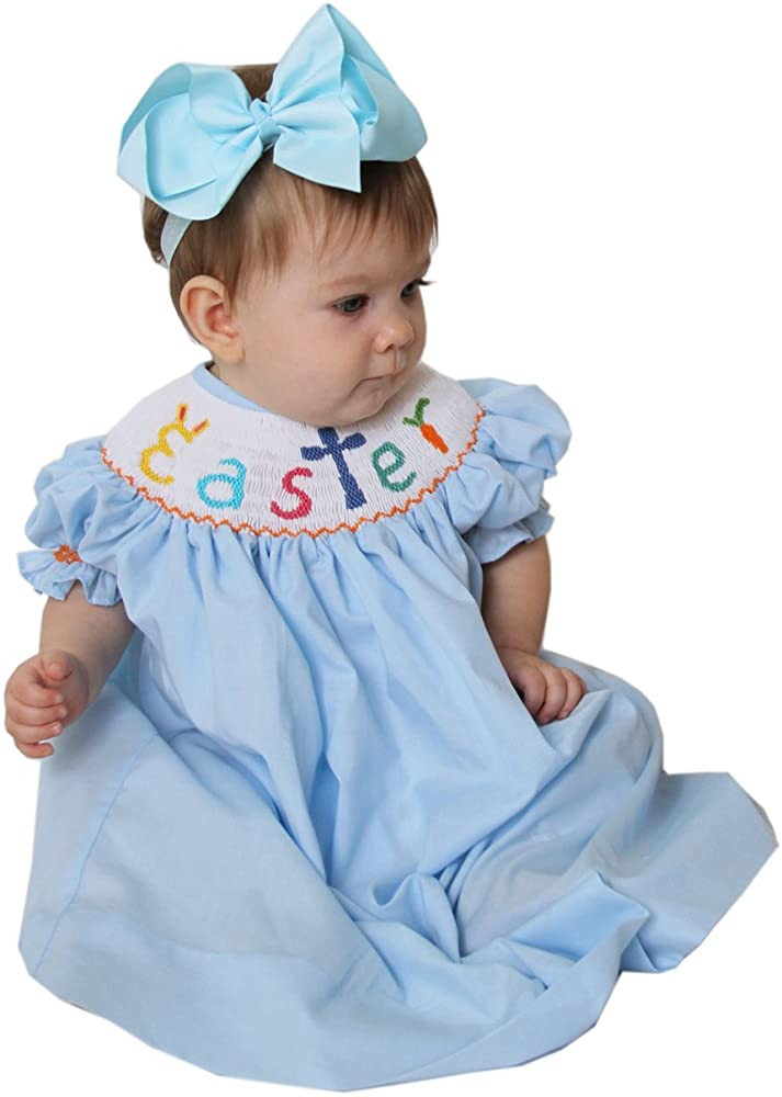 Hand Smocked Girls Easter Dress with Bunnies and Cross Bishop Style | Amazon (US)