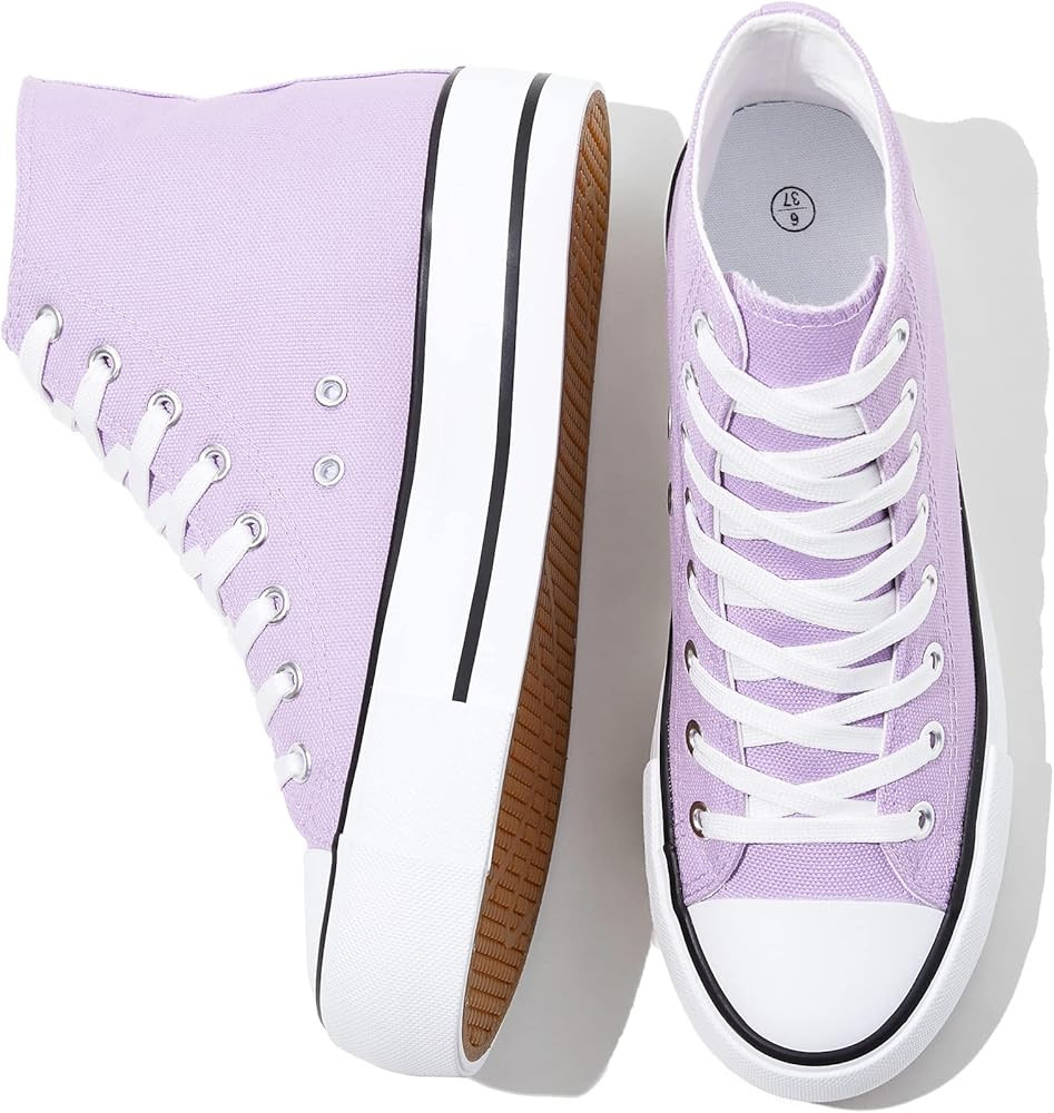 FRACORA Womens High Top Canvas Shoes White Black Platform Sneakers Lace Up Shoes for Women | Amazon (US)