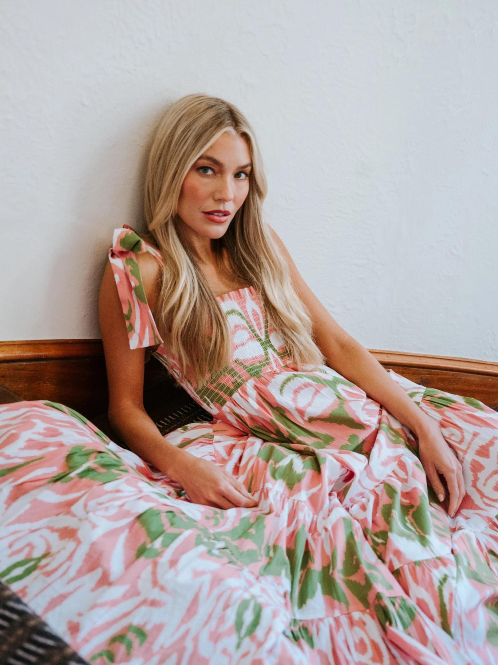 Kelly Dress in Tulip Ikat Pink + Green + White | Sheridan French