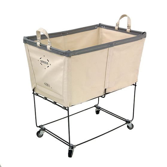 Steele Canvas 4 Bushel Elevated Basket, Natural Canvas & Gray Vinyl | West Elm (US)