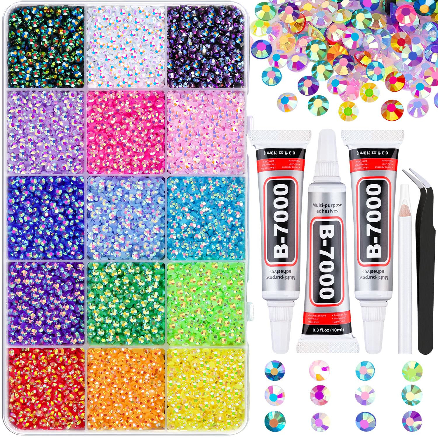 18000Pcs Resin Jelly Rhinestones for Bedazzling, Multicolor 3mm Flatback Rainbow Gems, Bedazzler ... | Amazon (US)
