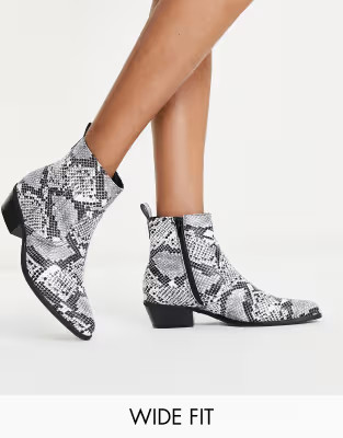 Glamorous Wide Fit mid heel ankle boots in mono snake print  | ASOS | ASOS (Global)