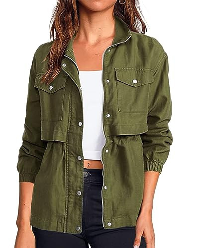 Onedreamer Womens Zip Up Military Safari Anorak Jackets Lightweight Cargo Utility Jackets Casual Spring Fall Jacket with Pockets (Green,2XL) | Amazon (US)