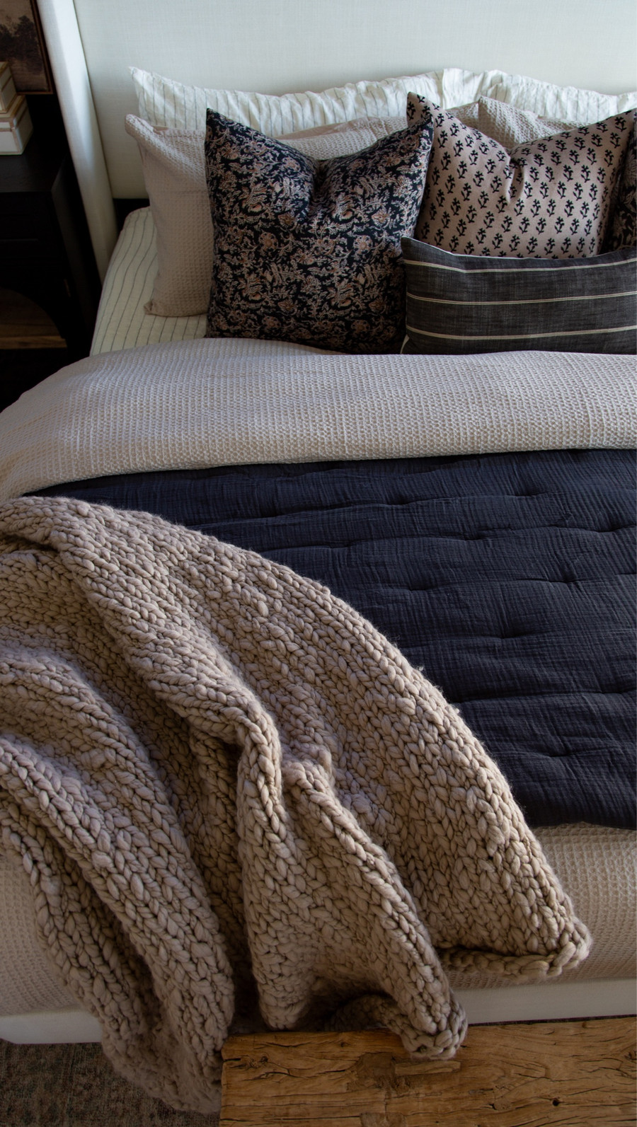 This cozy bedroom bedding look is all about texture and comfort for winter.